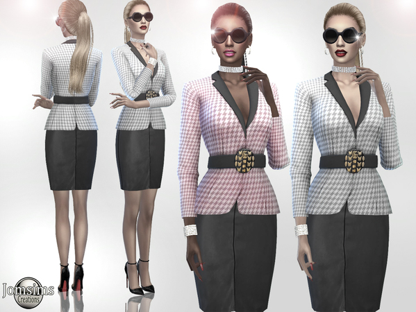 模擬人生4Squez女士花格子束腰西裝短裙職業(yè)裝MOD下載